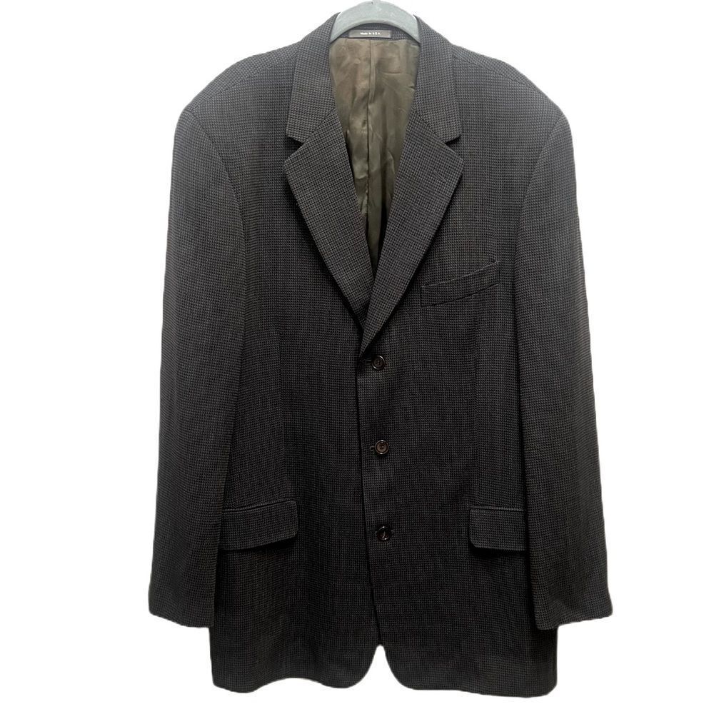 $25 SALE Calvin Klein Mens Wool‎ Designer Blazer Sz 42 Brown Windowpane Grid